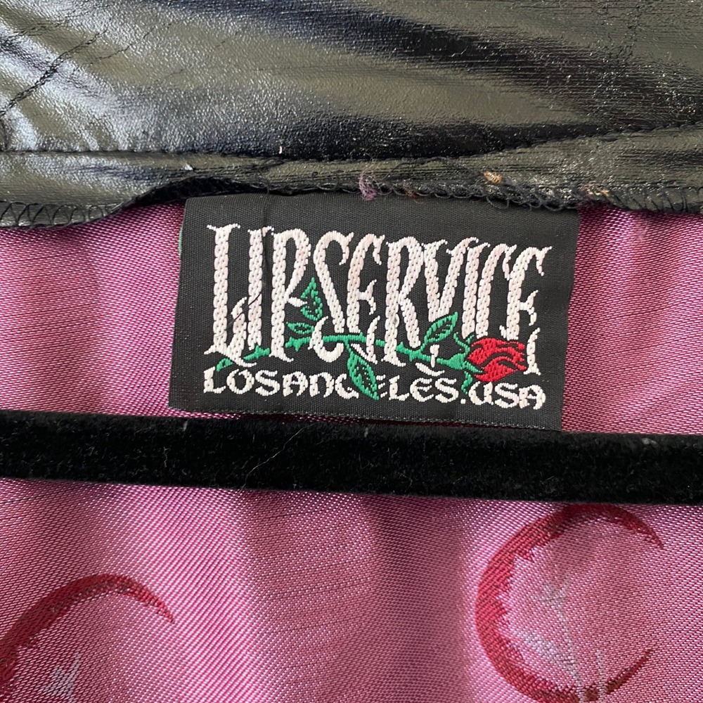 VTG Lip Service 90s Moody Witchy Goth Polka Dot Faux Leather Trim Top L - Picture 4 of 7